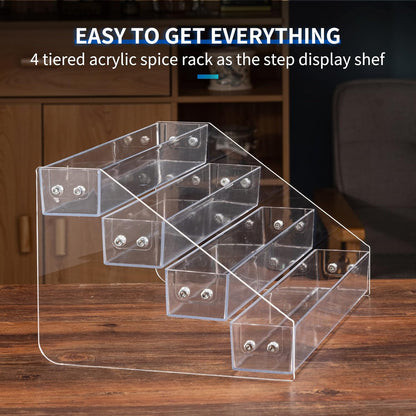 Tiered Spice Rack Acrylic, Spice Rack Shelf Seasoning Organizer for Countertop, Cabinet, Pantry, Kitchen Storage - 5 Tier