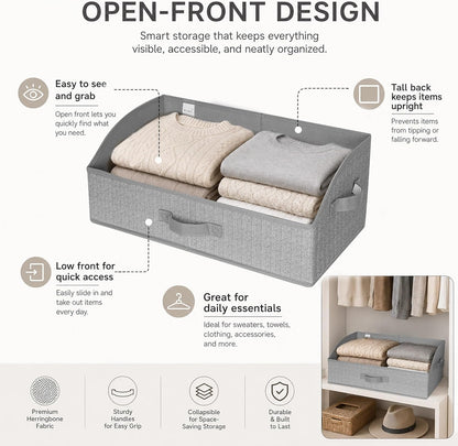 WUIKE Closet Organizers and Storage, Trapezoid Storage Bins, Fabric Closet Bins with Handles, Foldable Storage Baskets for Clothes, Purse, Blanket, Herringbone Gray, Extra Large