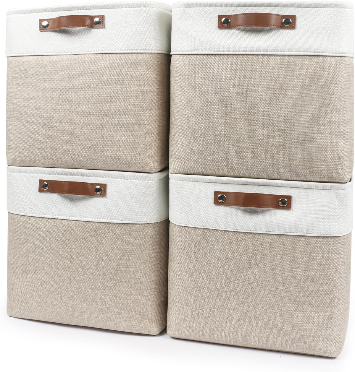 Bagnizer Large Fabric Storage Baskets | 50L Storage Bins, Decorative Linen Closet Baskets with Handles for Organizing, Shelf, Toys, Clothes, Home, Office, Nursery, 17x12x15Inches (Grey&White)