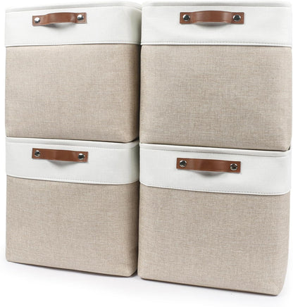 Bagnizer Large Fabric Storage Baskets | 50L Storage Bins, Decorative Linen Closet Baskets with Handles for Organizing, Shelf, Toys, Clothes, Home, Office, Nursery, 17x12x15Inches (Grey&White)