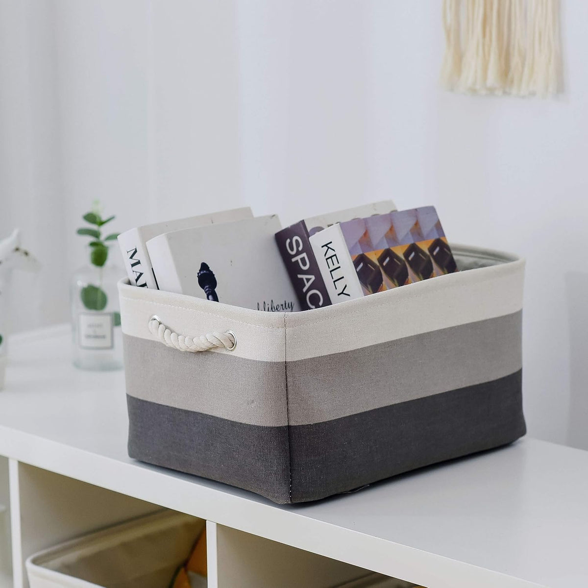 Fabric Storage Bins 12x8x5 inch [6-Pack] with Rope Handles - Decorative Baskets for Organizing