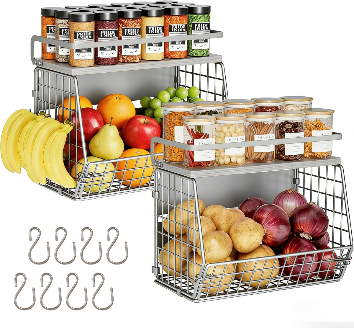 Magnetic Shelf for Fridge,Hanging Wall Basket for Potato Onion Fruit and Vegetable Storage Bins,Large Produce Container Magnetic Spice Rack for Refrigerator Kitchen Counter Pantry,Black