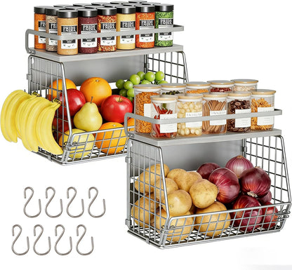 Magnetic Shelf for Fridge,Hanging Wall Basket for Potato Onion Fruit and Vegetable Storage Bins,Large Produce Container Magnetic Spice Rack for Refrigerator Kitchen Counter Pantry,Black