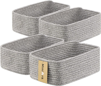 MiniArk Small Storage Baskets for Organizing | Closet Organizer Bins | Shelf Toy Basket | Woven Rope Baskets | Cube Decorative Box | Shallow Basket | L11.5xW7.5xH4.7| Brown