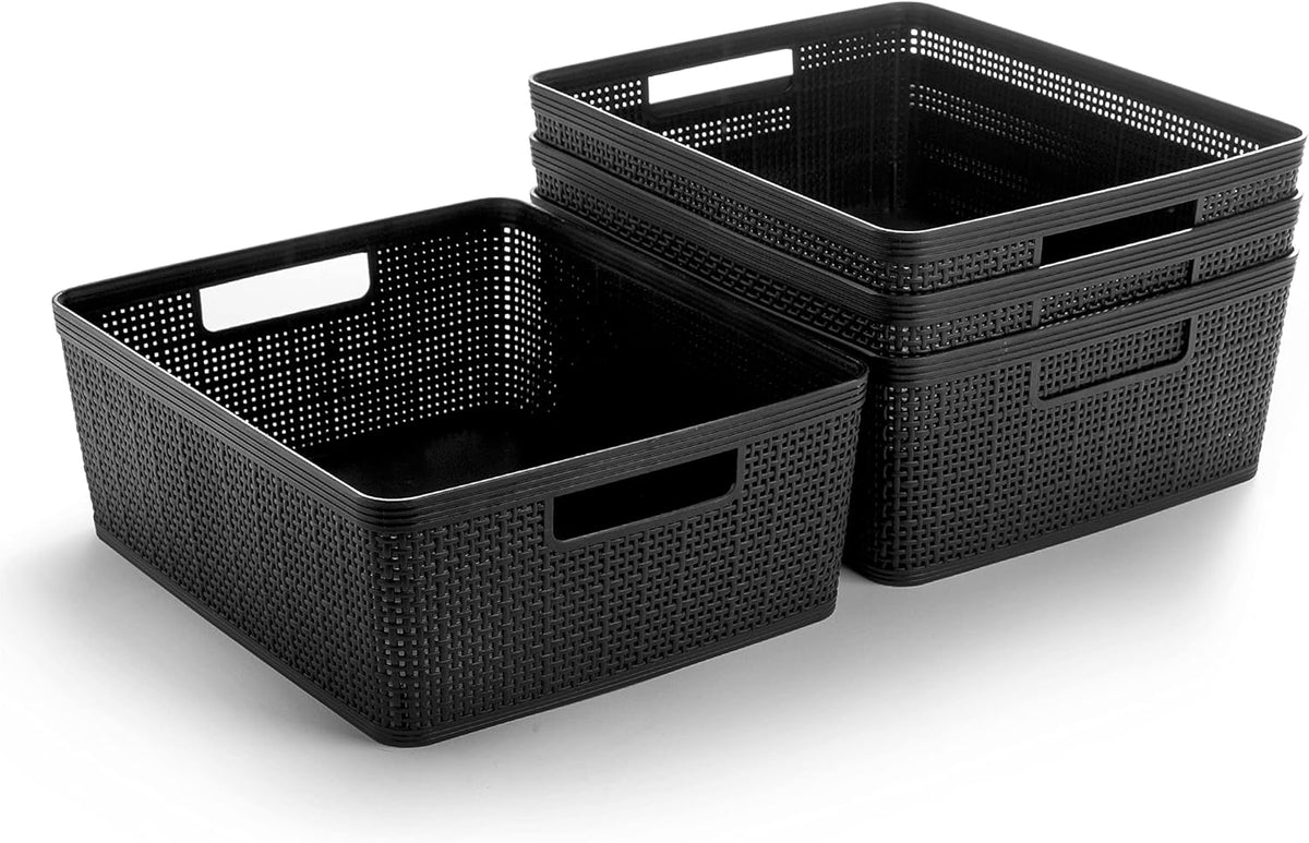 BINO | Woven Plastic Basket | Small (Natural), 5-Pack | THE JUTE COLLECTION | Home Organization, Space - Saving Storage, Stylish Design | Jute Basket | Plastic Storage Basket