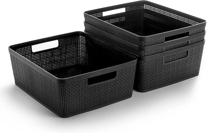 BINO | Woven Plastic Basket | Small (Natural), 5-Pack | THE JUTE COLLECTION | Home Organization, Space - Saving Storage, Stylish Design | Jute Basket | Plastic Storage Basket