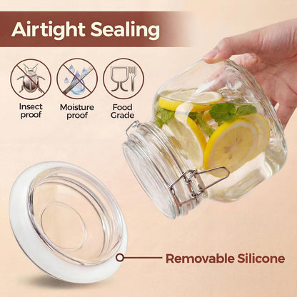 78oz - 3 Pack Square Glass Jars with Airtight Lid, Wide Mouth Mason Jars with Clamp Lids, Air Tight Glass Canisters, Best Food Storage Containers for Flour, Sugar, Cereal, Pasta, Rice, Coffee, Spice