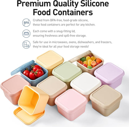 ISSEVE 6oz Silicone Snack Containers for Kids, Reusable Small Containers with Lids, Leak Proof Silicone Food Storage Containers, Stackable Kids Lunch Box for Daycare, School, Travel