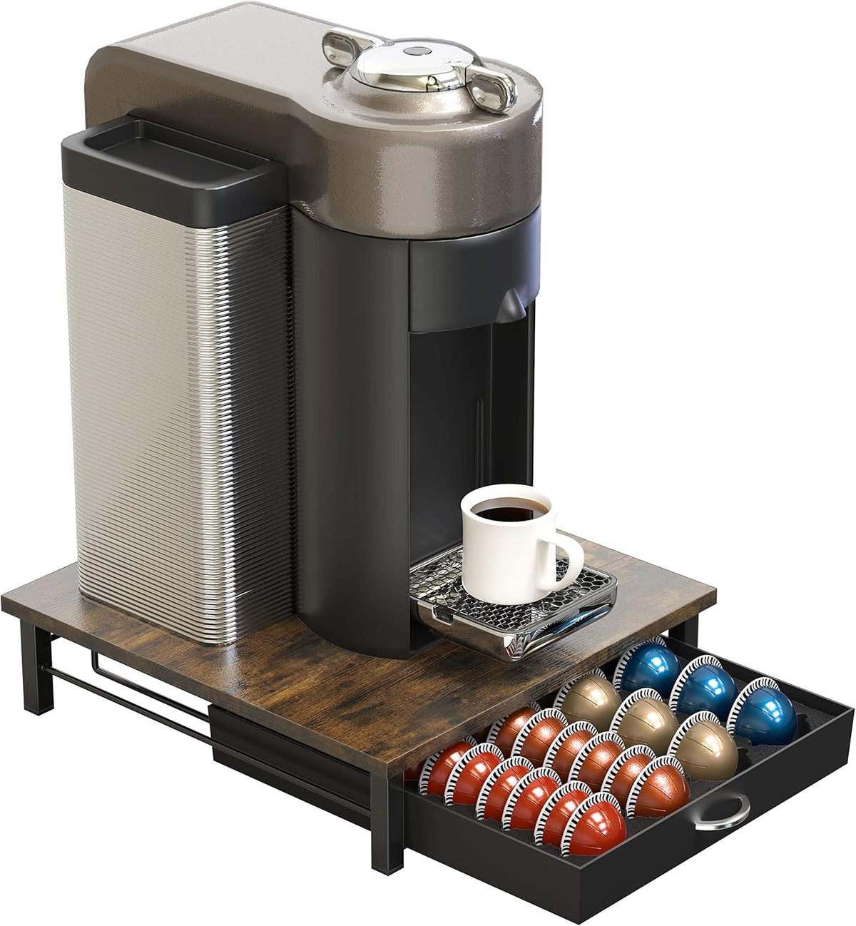 DecoBrothers Crystal Tempered Glass Vertuo Pod Holder Drawer, 24 Large or 48 Small Nespresso Capsule Organizer