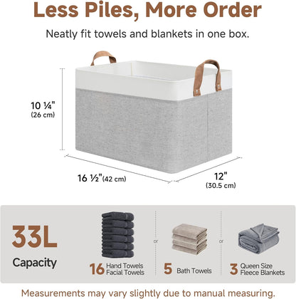 StorageWorks Storage Bins, Shelves Baskets for Organizing, Fabric Closet Organizers with Handles, Metal Frame, Beige-Cotton-linen, 2-Pack