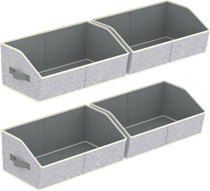 Homsorout Closet Organizers Bins 6 Packs - Large Closet Shelf Organizer with Handles, Fabric Trapezoid Storage Bins, Collapsible Storage Cubes for Clothes, Towels, Light Gray