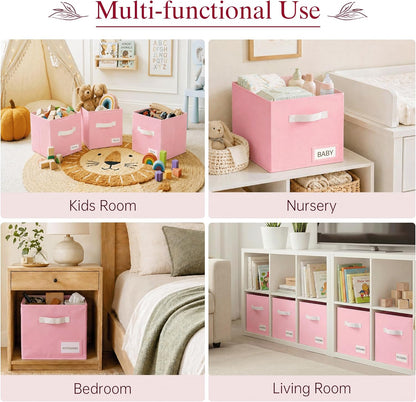 Storage Cubes, 11 Inch Fabric Storage Cubes Organizer Bins with Labels, Odor-Free & Sturdy PP Structure, Cubby Baskets for Closet, Shelves, Toys & Nursery (Beige)