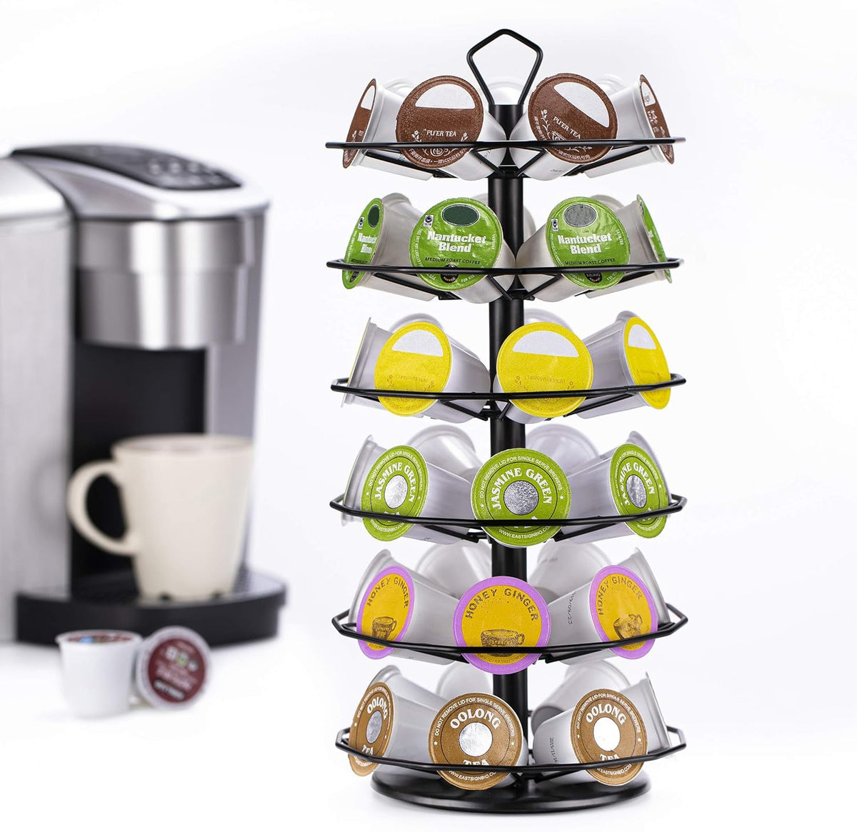 FlagShip K cup Holder Carousel 3 Tier for Keurig Pod Holder Metal DIY Install Small for K-cup Storage Stand 21 K Pod Storage