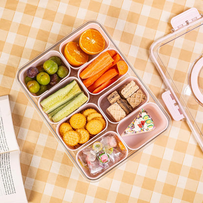 Dingerjar Divided Serving Tray with Lid and Handle - Snackle Box Charcuterie Container for Portable Snack Platters - Clear Organizer for Candy, Fruits, Nuts, Snacks - Perfect for Party, Entertaining