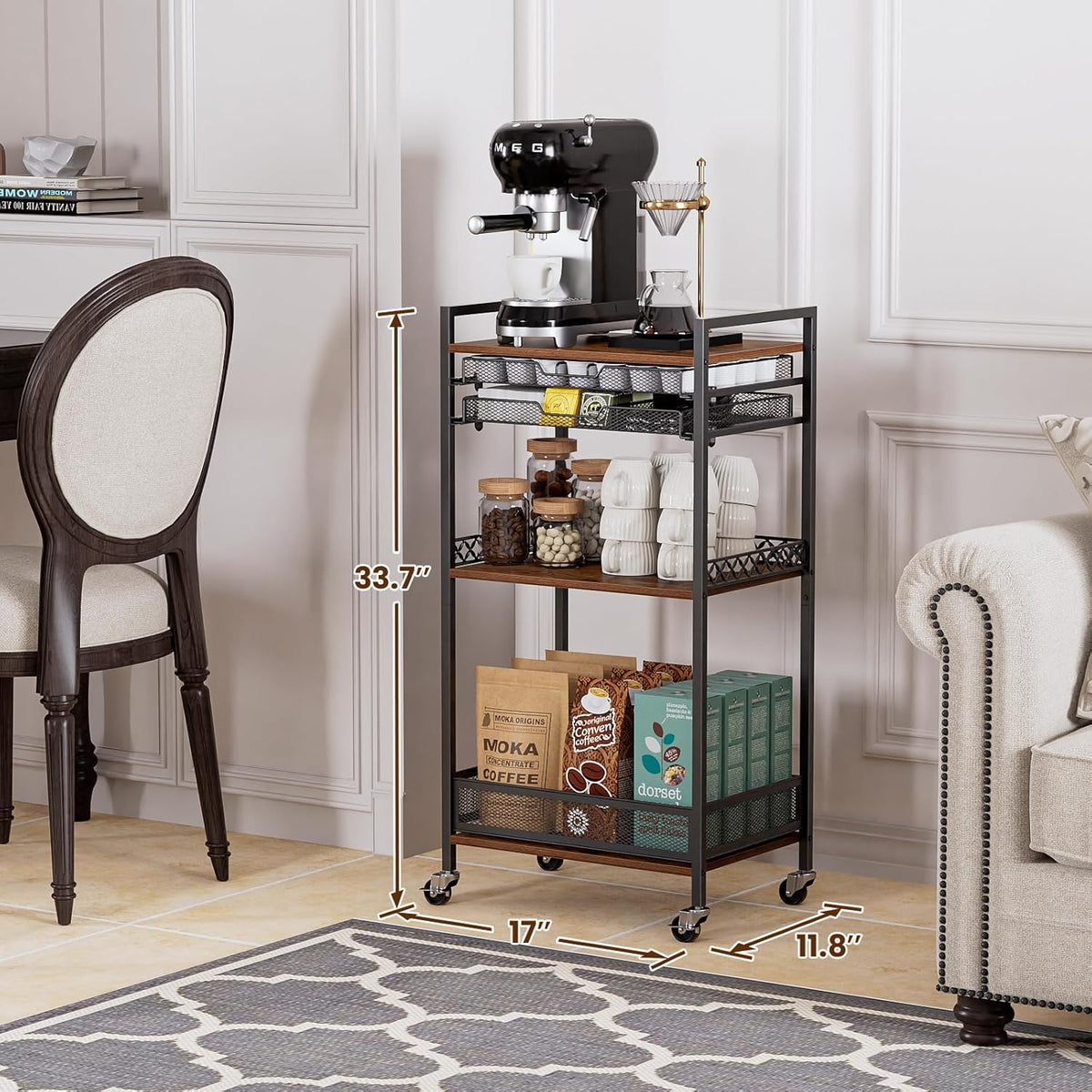 Plaviya K Cup Holder Coffee Cart, 5 Tier Coffee Station Organizer with Wheels, Coffee Pod Holder Coffee Bar Organizer Accessories, Multi-Functional Cart for Living Room, Kitchen, Breakfast Nook