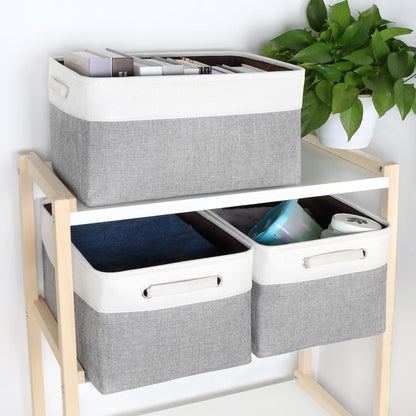 Foldable Storage Bin Collapsible Basket 12" x 10" x 9.5" Cube Storage Organizer Bins with Dual Carry Handles for Home Closet Shelves Drawers Organizer, Set of 3, Grey