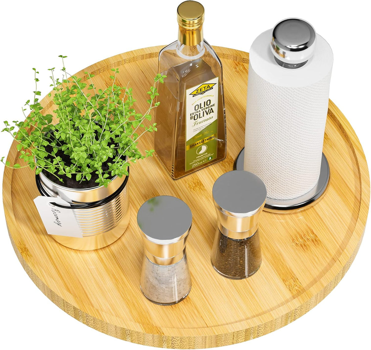 Lazy Susan Organizer, 10 Inch Non-Skid Bamboo Turntable Organizer for Salt Pepper Olive Oil and Spices Next to Stove, Wooden Lazy Susan for Table or Kitchen Countertop Organizer