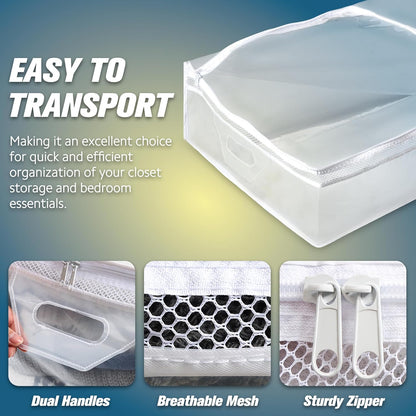 HIBAG 20 Gallon Large Storage Bag for Clothes, Zipper Clothing Storage Bag, Clear Organizer with Reinforced Handles, for Comforters Blankets Pillows Bedding