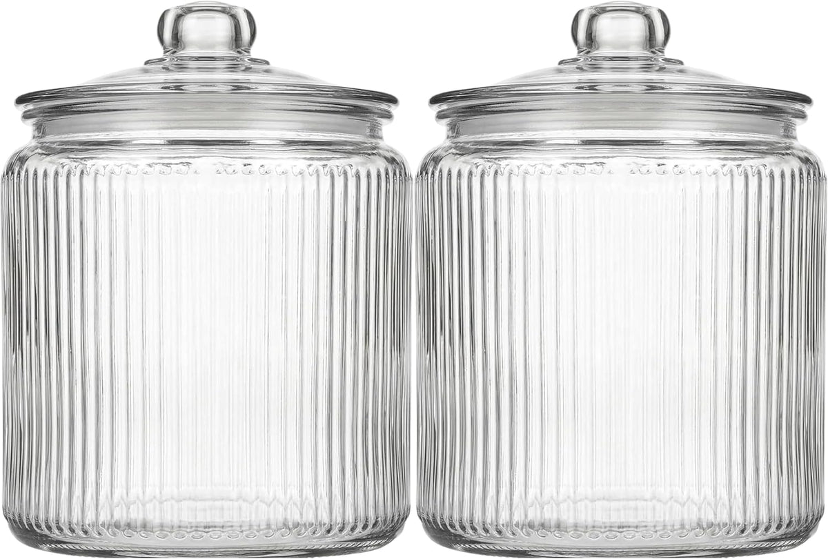1 Gallon Glass Cookie Jar with Lid – Glass Jar with Lid - Airtight Food Storage Container for Cookies, Candy, Flour, Dog Treats – Clear Large Kitchen Jar for Pantry - Glass Containers with Lids