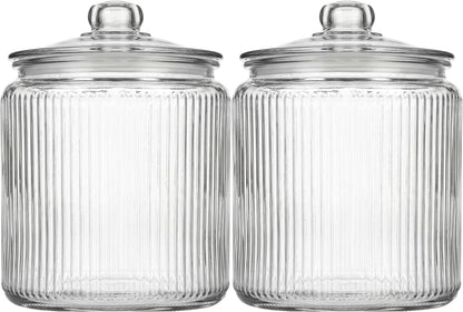 1 Gallon Glass Cookie Jar with Lid – Glass Jar with Lid - Airtight Food Storage Container for Cookies, Candy, Flour, Dog Treats – Clear Large Kitchen Jar for Pantry - Glass Containers with Lids