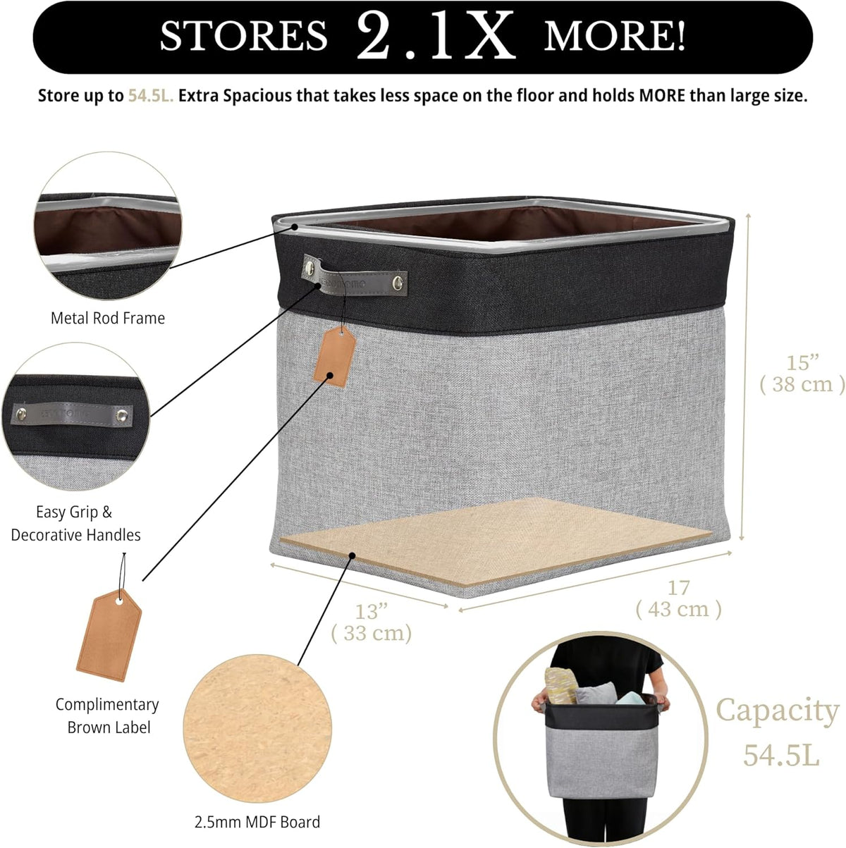 DECOMOMO Storage Bins, Large Fabric Storage Baskets for Shelves, Decorative Linen Closet Organizer, 15 x 11 x 9.5 inches (Beige & White, 3 Pack)