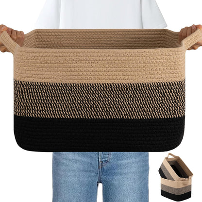 OIAHOMY Storage Basket, Woven Baskets for Storage, Cotton Rope Basket for toys,Towel Baskets for Bathroom - Pack of 3, Gradient Yellow