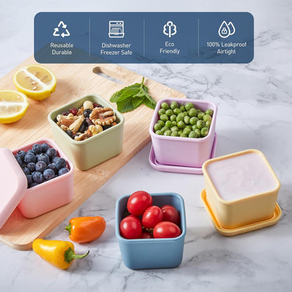ISSEVE 6oz Silicone Snack Containers for Kids, Reusable Small Containers with Lids, Leak Proof Silicone Food Storage Containers, Stackable Kids Lunch Box for Daycare, School, Travel