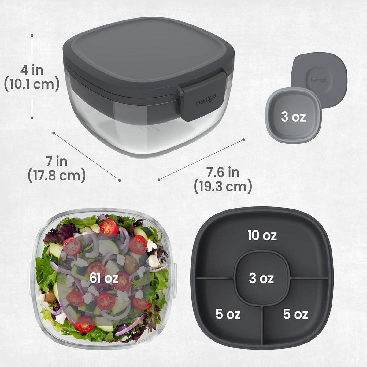 Bentgo Glass Prints Salad Container - 7.6-Cup Tinted Glass Salad Bowl with Airtight Lid, Leak-Proof Sauce Container, 4-Compartment Bento Meal Prep Tray & Reusable Fork (Floral Maximalist - Sea)