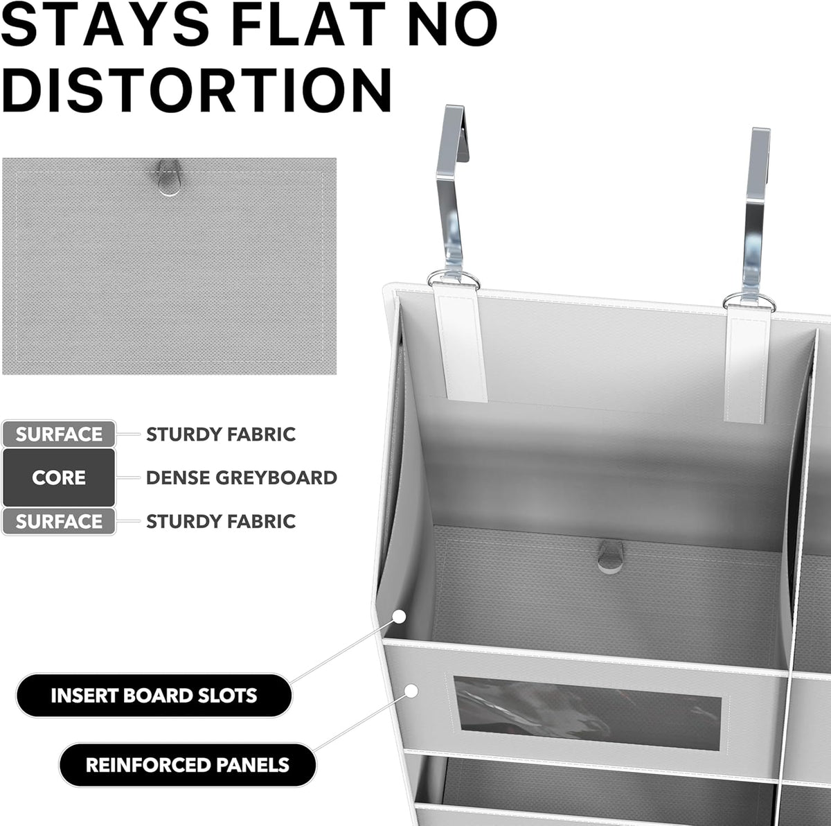 Simple Houseware Large Heavy Duty Over the Door Organizer with 5 Clear Window Pockets, 45 lbs Capacity for Pantry, Closet, Bathroom, Gray