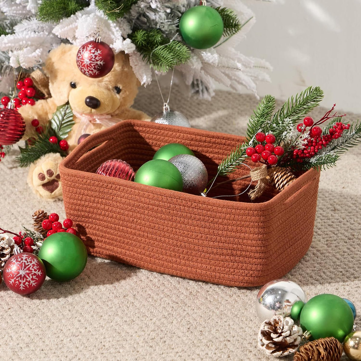 MiniArk Small Storage Baskets for Organizing | Closet Organizer Bins | Shelf Toy Basket | Woven Rope Baskets | Cube Decorative Box | Shallow Basket | L11.5xW7.5xH4.7| Brown