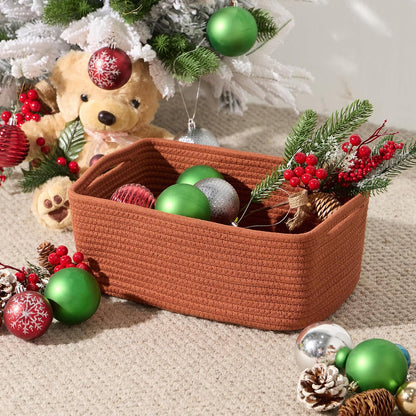 MiniArk Small Storage Baskets for Organizing | Closet Organizer Bins | Shelf Toy Basket | Woven Rope Baskets | Cube Decorative Box | Shallow Basket | L11.5xW7.5xH4.7| Brown