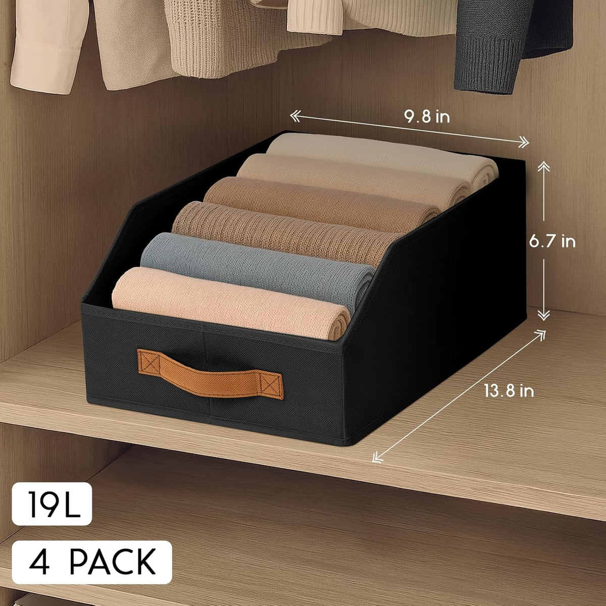 Homsorout Fabric Storage Bins for Organizing - Large Trapezoid Collapsible Storage Bins with Front Handle, Closet Organizers and Storage for Bedroom, Home Shelves, Small Spaces, Beige