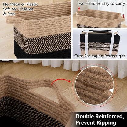 OIAHOMY Storage Basket, Woven Baskets for Storage, Cotton Rope Basket for toys,Towel Baskets for Bathroom - Pack of 3, Gradient Yellow