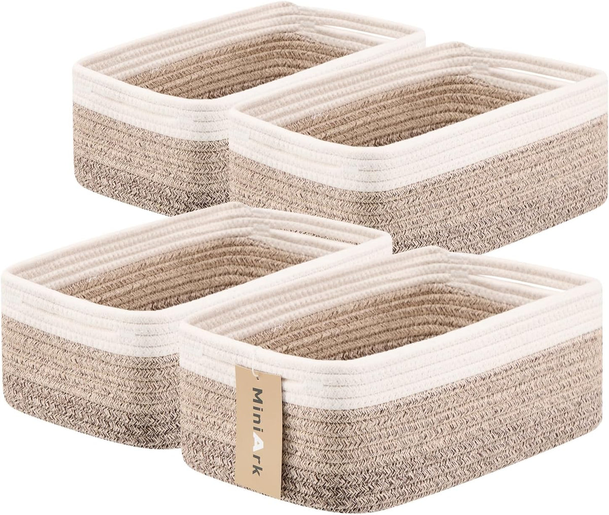 MiniArk Small Storage Baskets for Organizing | Closet Organizer Bins | Shelf Toy Basket | Woven Rope Baskets | Cube Decorative Box | Shallow Basket | L11.5xW7.5xH4.7| Brown