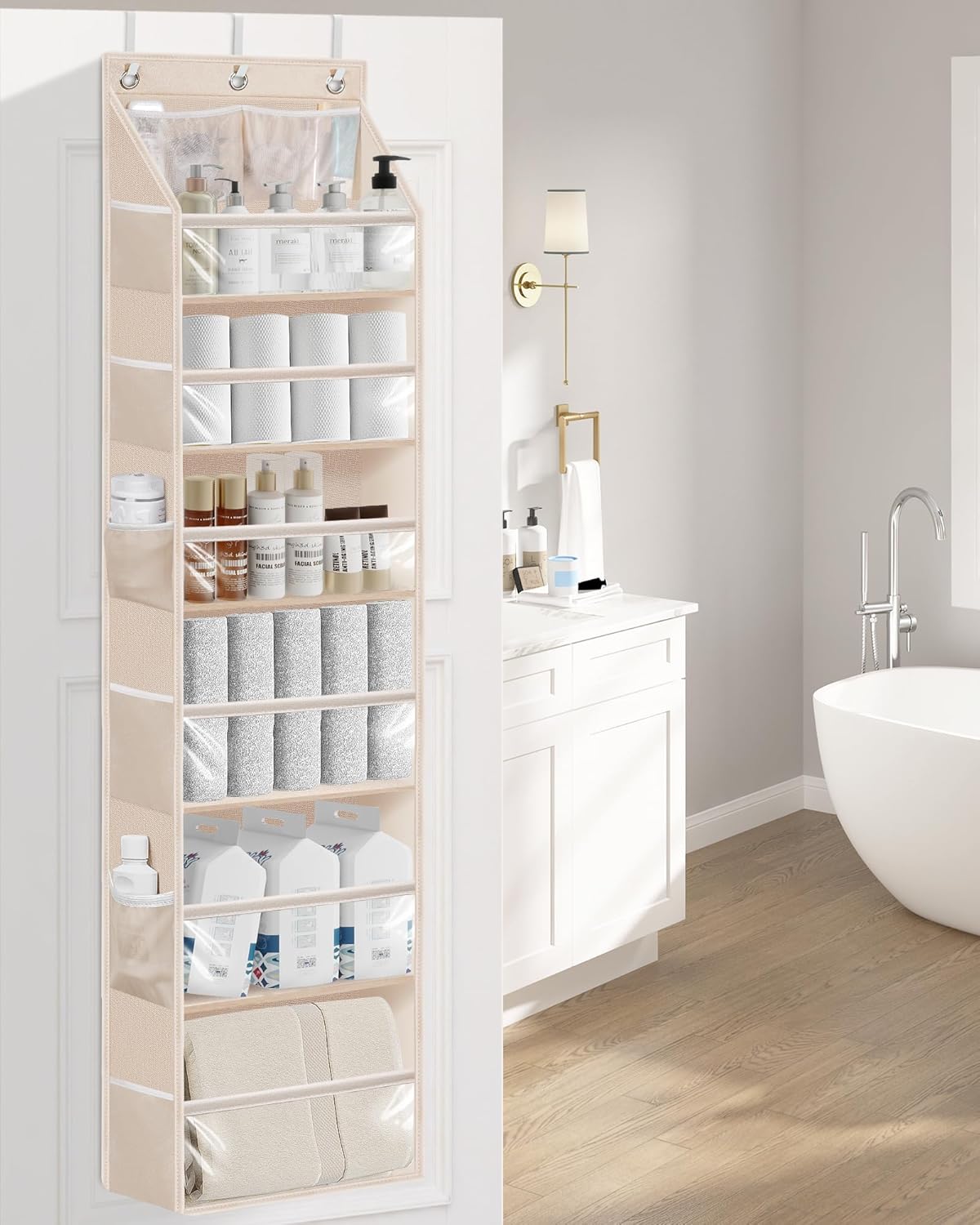 STORAGE MANIAC Over the Door Organizer Large Capacity Hanging Organizer, Clear Deep Pockets Behind Door Closet Organizer and Storage for Nursery, Bathroom, Bedroom, Pantry, 1 Pack Grey