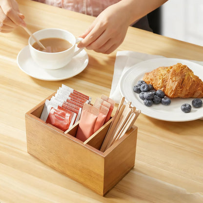 Drink Packet Organizer, Wood Water Flavor Packet Holder with Dividers, Drink Mix Organizer for Drink Station, Kitchen Pantry Organization