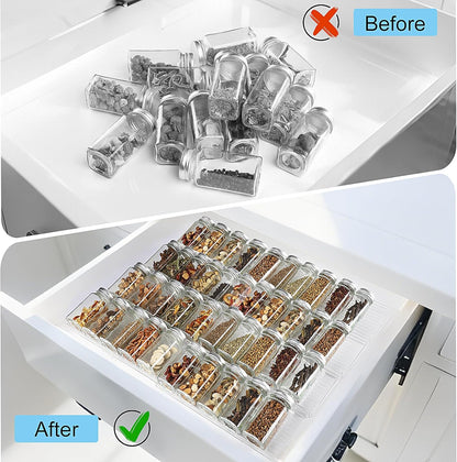 Spice Organizer for Drawer, Clear Acrylic Drawer Seasoning Organizer, Expandable From 11'' to 22'' Spice Drawer Organizer, Ideal for Kitchen Spice Organization (Jars not included)