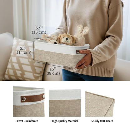 DECOMOMO Storage Bins, Large Fabric Storage Baskets for Shelves, Decorative Linen Closet Organizer, 15 x 11 x 9.5 inches (Beige & White, 3 Pack)