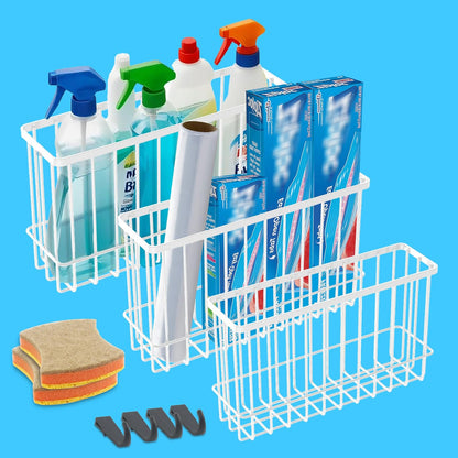 Cabinet Door Organizer Basket 2 Pack, Foil and Plastic Wrap Organizer with 2 Sponges, Lid Organizers Inside Cabinet, Metal Basket for Kitchen Organizers and Storage, Utility, Black (Medium,Large)