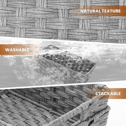 Onlytak Large Wicker Storage Basket, Metal Frame, Set of 2, Washable Waterproof, 15" x 10.3" x 5.2", Brown Color, Woven Basket for Pantry, Toilet, Bathroom, Bedroom, Patio