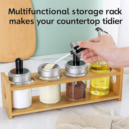 Tissting 4 Hole Solid Wood Spice Rack Oil Bottle Holder | 6cm Square Hole Anti-Slip Multifunctional Countertop Organizer for Olive Oil, Coffee Syrup, Kitchen Seasoning Storage