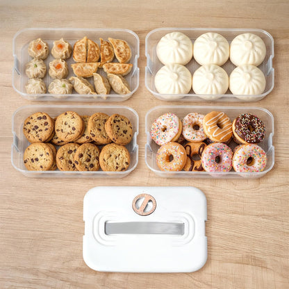 4-Layer Food Storage Container with Lids – Stackable, Airtight Cookie & Dumpling Carrier for Fridge, Freezer, Travel – BPA-Free Plastic, White (11.6” x 8.7” x 5.4”)