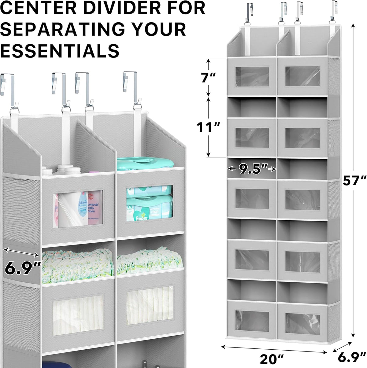 Simple Houseware Large Heavy Duty Over the Door Organizer with 5 Clear Window Pockets, 45 lbs Capacity for Pantry, Closet, Bathroom, Gray