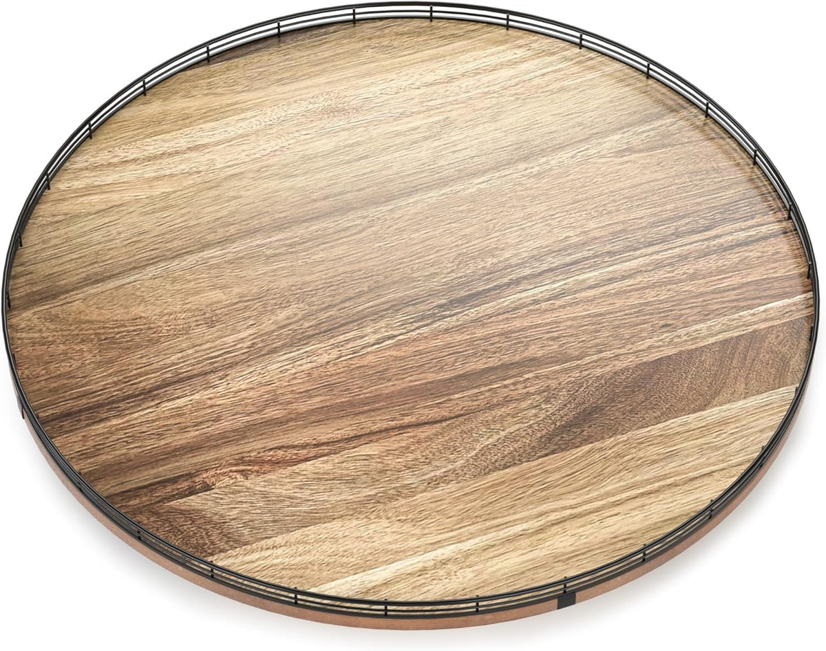 Acacia Wood 13" Lazy Susan Turntable Organizer for Table Top, Farmhouse Round Wooden Lazy Susan for Cabinet Kitchen Centerpieces Coffee Table, for Condiments Spices, Bathroom Vanity Tray Decor
