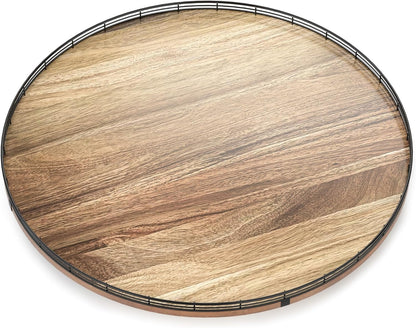 Acacia Wood 13" Lazy Susan Turntable Organizer for Table Top, Farmhouse Round Wooden Lazy Susan for Cabinet Kitchen Centerpieces Coffee Table, for Condiments Spices, Bathroom Vanity Tray Decor