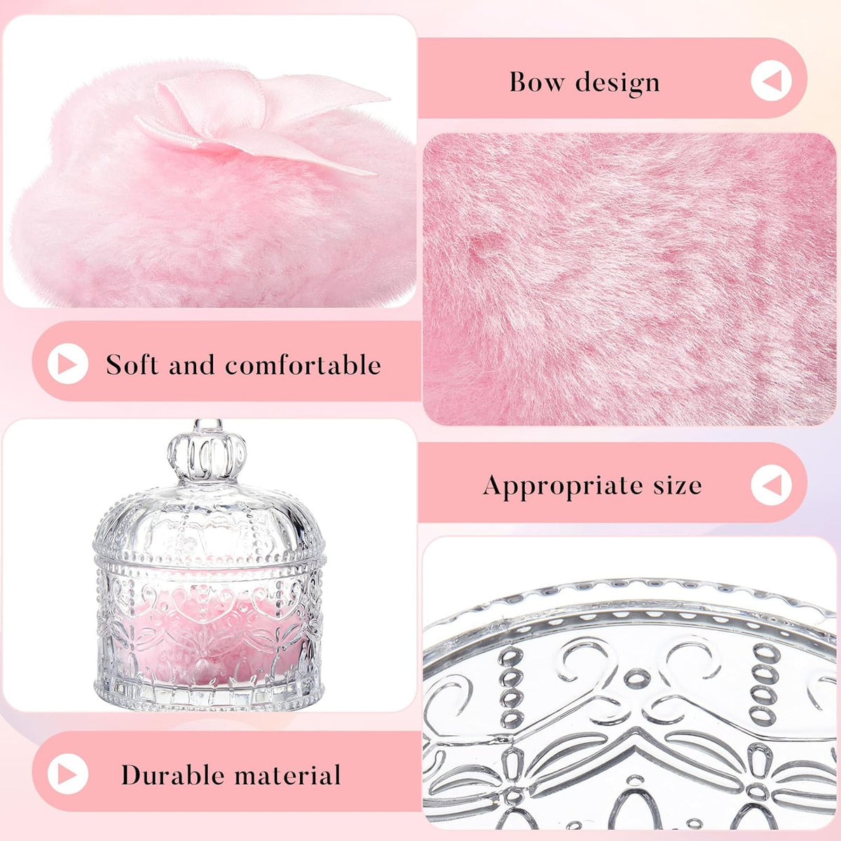 Tioncy 3 Pcs Large Body Powder Puff and Container Valentine's Day gift Powder Container with Puff Crystal Case Soft Washable Reusable Velour Face Body Glitter Wet Dry Makeup (Classic,Clear)