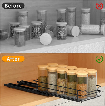 BOIVSHI 2-Tier Spice Rack, Pull Out Cabinet Organizer Spice Racks Height Adjustable Heavy Duty Metal Basket for Inside Cabinets & Pantry Closet(9.5''Wx10.5''Dx9.5''H)
