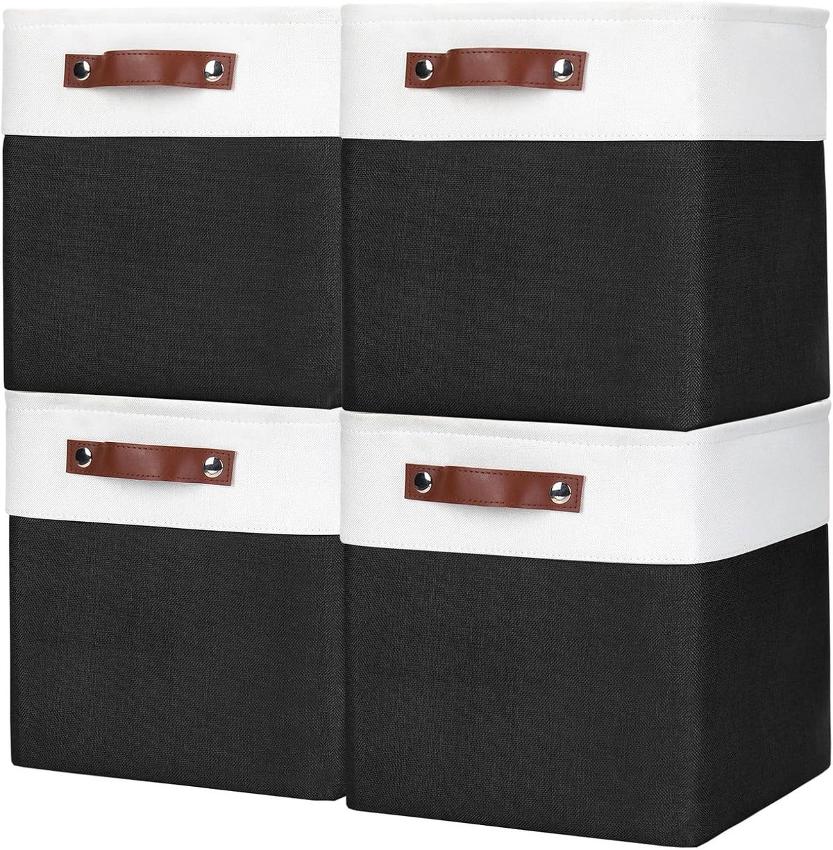 Bagnizer Large Fabric Storage Baskets | 50L Storage Bins, Decorative Linen Closet Baskets with Handles for Organizing, Shelf, Toys, Clothes, Home, Office, Nursery, 17x12x15Inches (Grey&White)