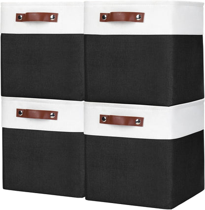 Bagnizer Large Fabric Storage Baskets | 50L Storage Bins, Decorative Linen Closet Baskets with Handles for Organizing, Shelf, Toys, Clothes, Home, Office, Nursery, 17x12x15Inches (Grey&White)