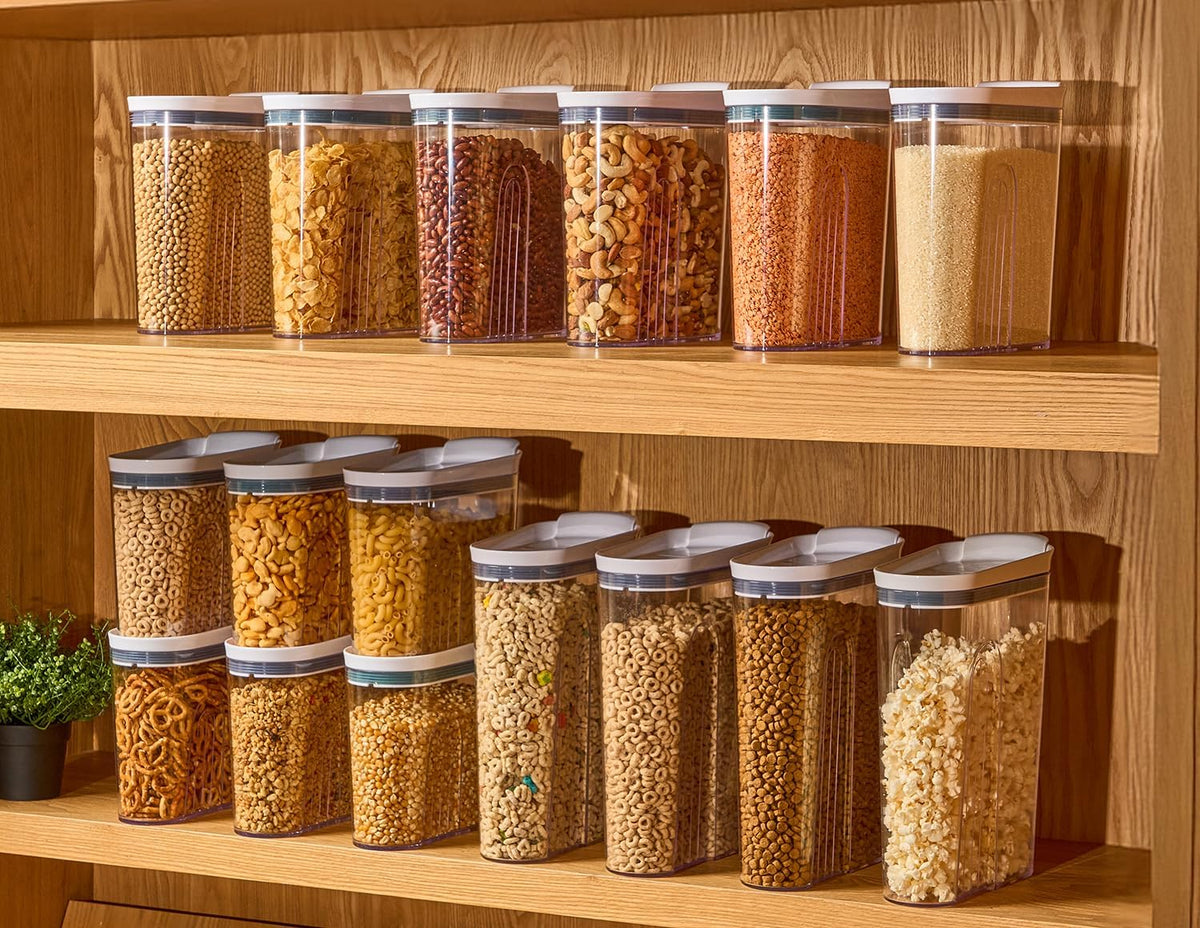 Felli Cereal Container Storage Airtight Holds 32 oz Family Size Breakfast Box with Flip Top Lid, Stackable Acrylic Dry Food Dispenser, Protein Granola Oats Grains, Crunch Keeper (Large 4.1Qt - 2pk)